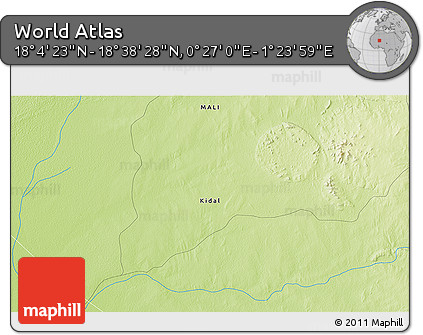 Physical 3D Map of the Area around 18° 21' 26" N, 0° 55' 29" E