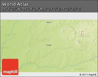 Physical 3D Map of the Area around 18° 21' 26" N, 0° 55' 29" E