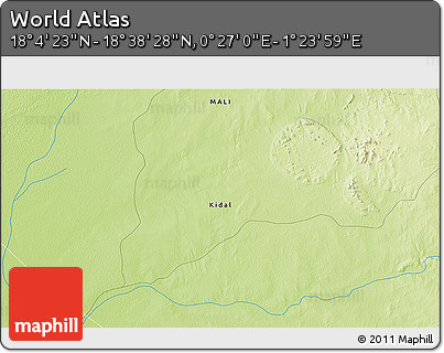 Physical 3D Map of the Area around 18° 21' 26" N, 0° 55' 29" E