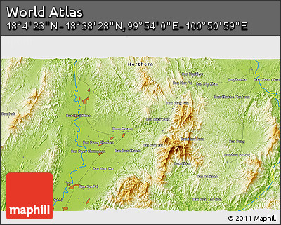 Physical 3D Map of the Area around 18° 21' 26" N, 100° 22' 30" E