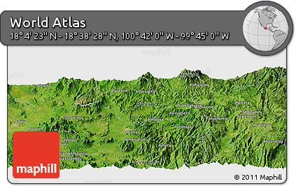Satellite Panoramic Map of the Area around 18° 21' 26" N, 100° 13' 29" W
