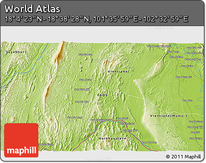 Physical 3D Map of the Area around 18° 21' 26" N, 102° 4' 29" E