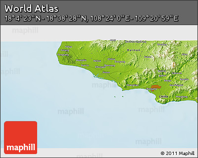 Physical 3D Map of the Area around 18° 21' 26" N, 108° 52' 30" E