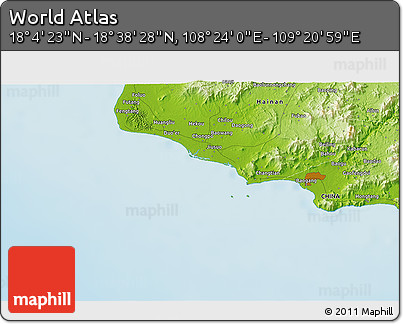 Physical 3D Map of the Area around 18° 21' 26" N, 108° 52' 30" E