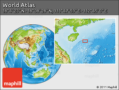 Physical Location Map of the Area around 18° 21' 26" N, 112° 16' 30" E