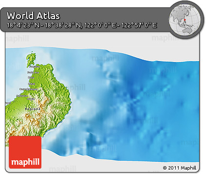 Physical 3D Map of the Area around 18° 21' 26" N, 122° 28' 29" E