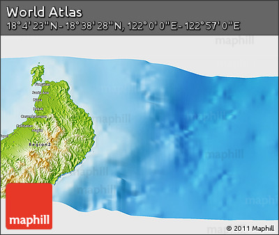 Physical 3D Map of the Area around 18° 21' 26" N, 122° 28' 29" E