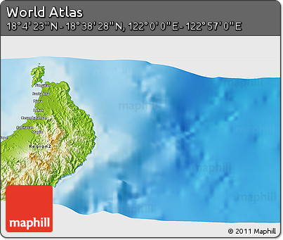 Physical 3D Map of the Area around 18° 21' 26" N, 122° 28' 29" E
