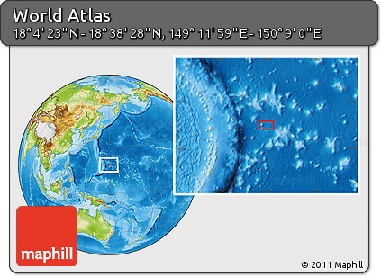 Physical Location Map of the Area around 18° 21' 26" N, 149° 40' 30" E