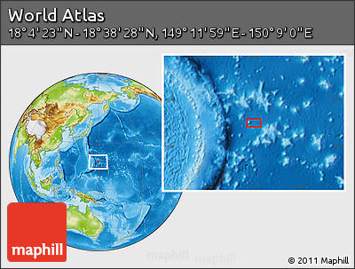 Physical Location Map of the Area around 18° 21' 26" N, 149° 40' 30" E