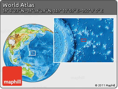 Physical Location Map of the Area around 18° 21' 26" N, 149° 40' 30" E
