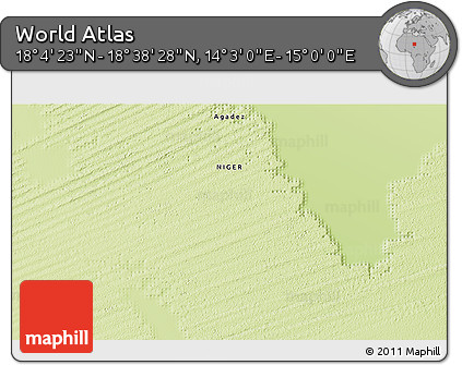 Physical 3D Map of the Area around 18° 21' 26" N, 14° 31' 30" E