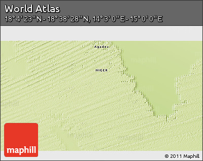 Physical 3D Map of the Area around 18° 21' 26" N, 14° 31' 30" E