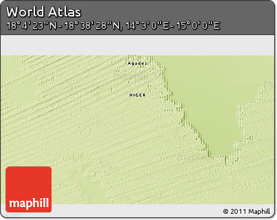Physical 3D Map of the Area around 18° 21' 26" N, 14° 31' 30" E