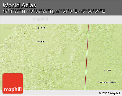 Physical 3D Map of the Area around 18° 21' 26" N, 15° 22' 30" E