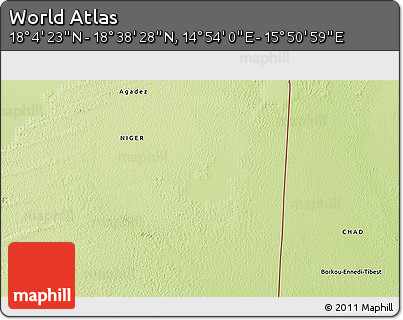 Physical 3D Map of the Area around 18° 21' 26" N, 15° 22' 30" E