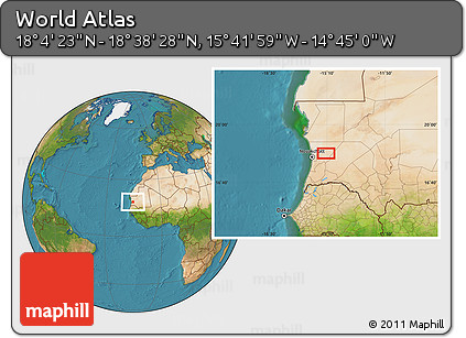 Satellite Location Map of the Area around 18° 21' 26" N, 15° 13' 29" W