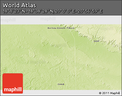 Physical 3D Map of the Area around 18° 21' 26" N, 20° 28' 30" E