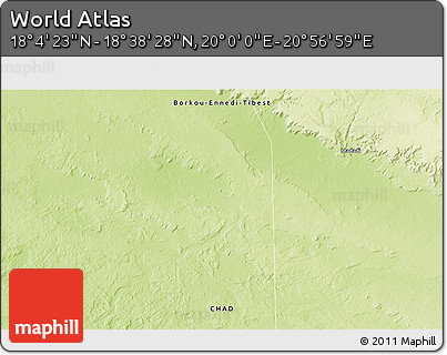 Physical 3D Map of the Area around 18° 21' 26" N, 20° 28' 30" E