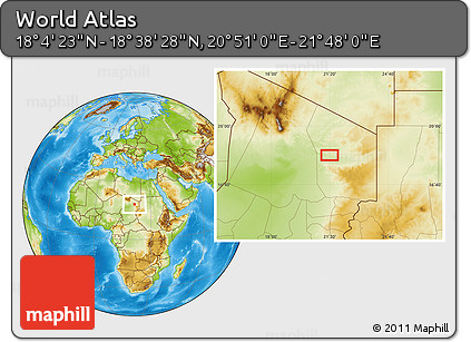Physical Location Map of the Area around 18° 21' 26" N, 21° 19' 30" E