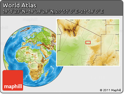 Physical Location Map of the Area around 18° 21' 26" N, 21° 19' 30" E