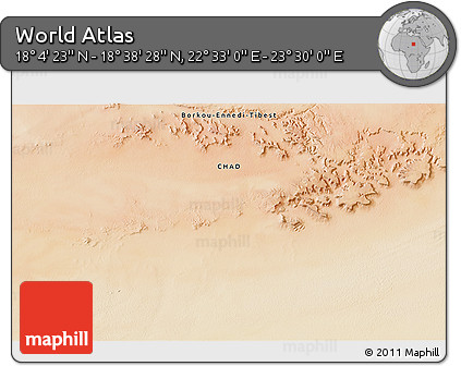 Satellite 3D Map of the Area around 18° 21' 26" N, 23° 1' 29" E