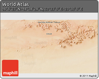 Satellite 3D Map of the Area around 18° 21' 26" N, 23° 1' 29" E