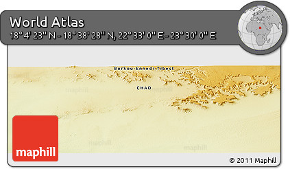 Physical Panoramic Map of the Area around 18° 21' 26" N, 23° 1' 29" E