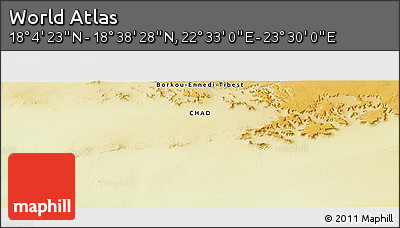 Physical Panoramic Map of the Area around 18° 21' 26" N, 23° 1' 29" E
