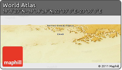 Physical Panoramic Map of the Area around 18° 21' 26" N, 23° 1' 29" E