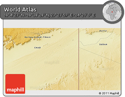 Physical 3D Map of the Area around 18° 21' 26" N, 23° 52' 30" E