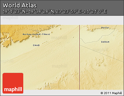 Physical 3D Map of the Area around 18° 21' 26" N, 23° 52' 30" E