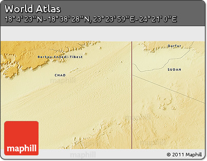 Physical 3D Map of the Area around 18° 21' 26" N, 23° 52' 30" E