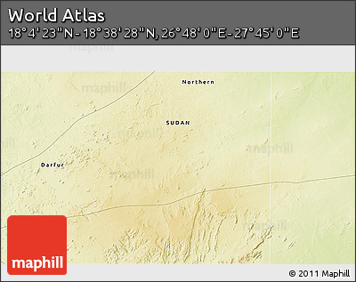 Physical 3D Map of the Area around 18° 21' 26" N, 27° 16' 29" E