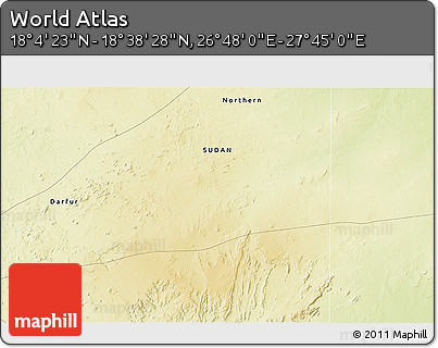 Physical 3D Map of the Area around 18° 21' 26" N, 27° 16' 29" E