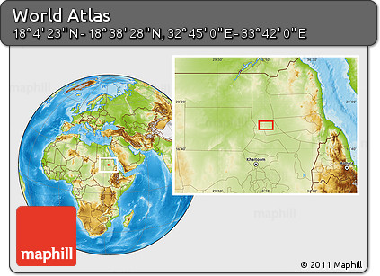 Physical Location Map of the Area around 18° 21' 26" N, 33° 13' 30" E