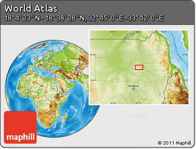 Physical Location Map of the Area around 18° 21' 26" N, 33° 13' 30" E