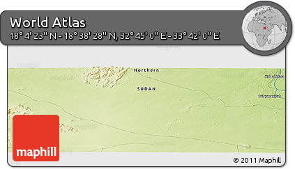 Physical Panoramic Map of the Area around 18° 21' 26" N, 33° 13' 30" E