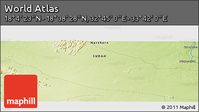 Physical Panoramic Map of the Area around 18° 21' 26" N, 33° 13' 30" E