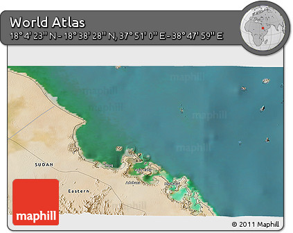 Satellite 3D Map of the Area around 18° 21' 26" N, 38° 19' 30" E