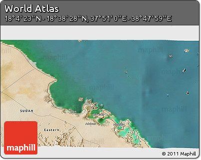 Satellite 3D Map of the Area around 18° 21' 26" N, 38° 19' 30" E