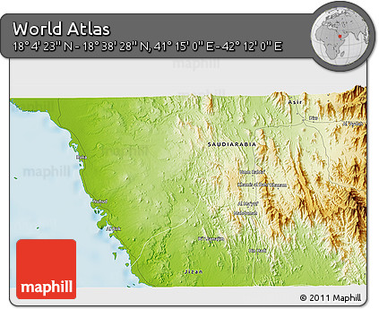 Physical 3D Map of the Area around 18° 21' 26" N, 41° 43' 30" E