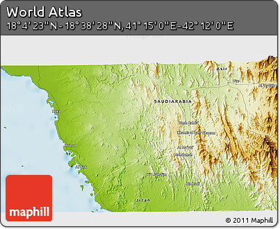 Physical 3D Map of the Area around 18° 21' 26" N, 41° 43' 30" E