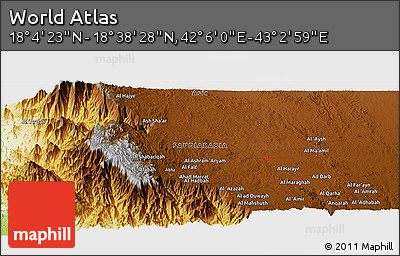 Physical Panoramic Map of the Area around 18° 21' 26" N, 42° 34' 30" E