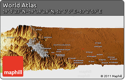 Physical Panoramic Map of the Area around 18° 21' 26" N, 42° 34' 30" E