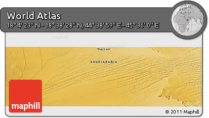 Physical Panoramic Map of the Area around 18° 21' 26" N, 45° 7' 30" E