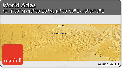 Physical Panoramic Map of the Area around 18° 21' 26" N, 45° 7' 30" E