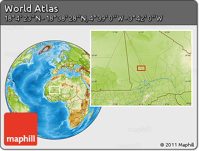 Physical Location Map of the Area around 18° 21' 26" N, 4° 10' 30" W