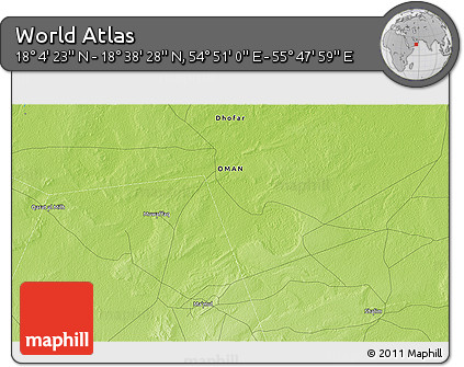 Physical 3D Map of the Area around 18° 21' 26" N, 55° 19' 30" E