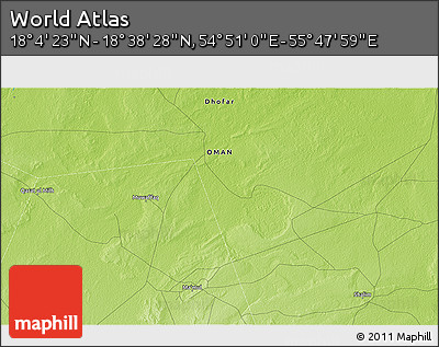Physical 3D Map of the Area around 18° 21' 26" N, 55° 19' 30" E